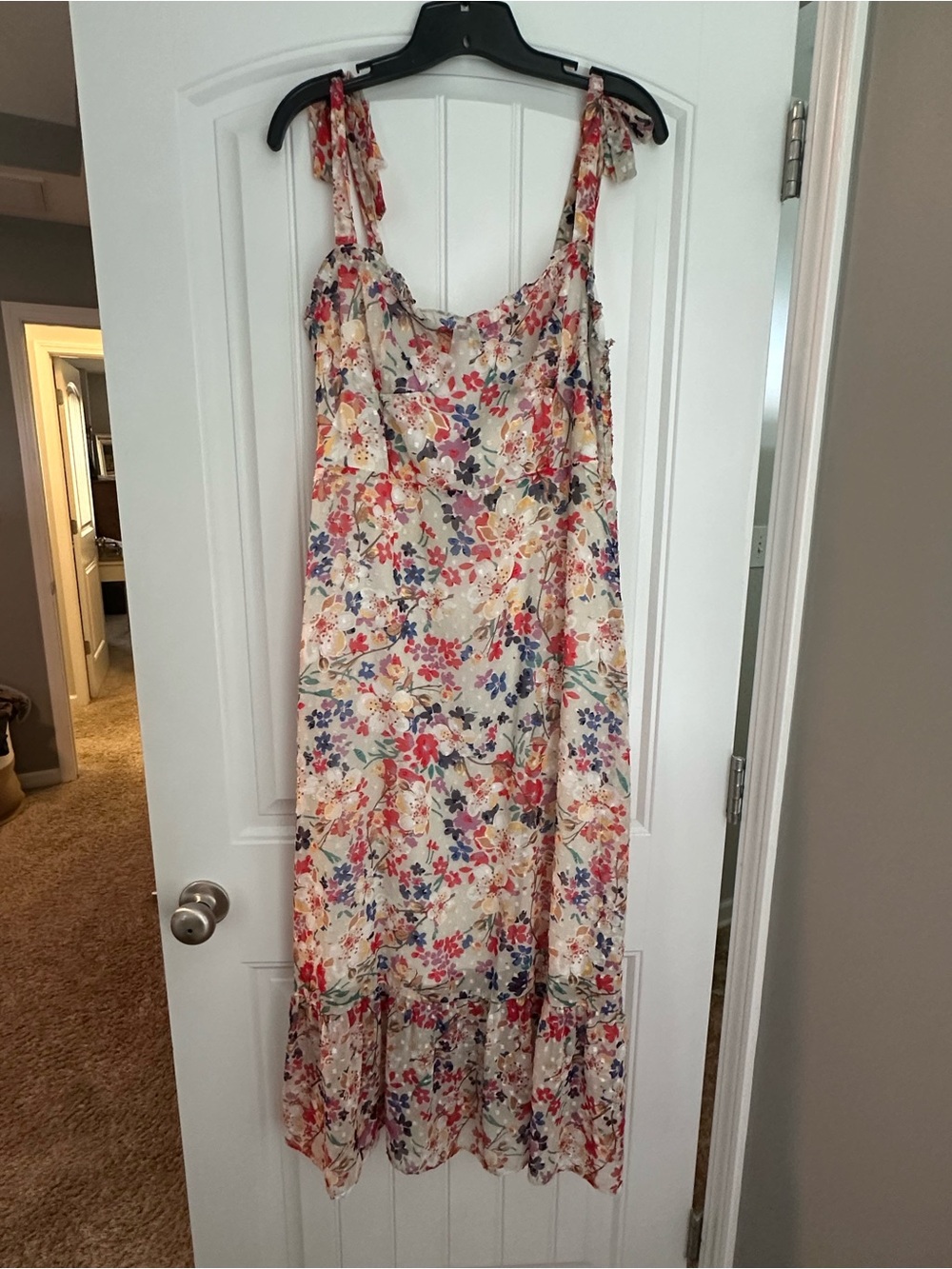 Floral Tie-Shoulder Maxi Dress in Cream